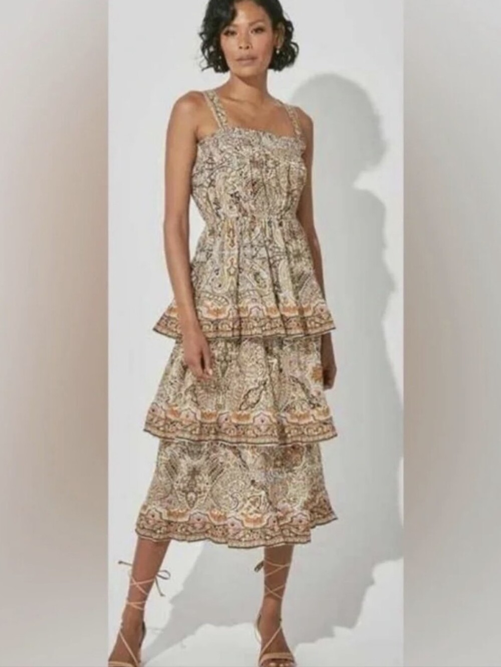 XS-M Cleobella Rosalie Kaleidoscope Abstract Paisley Print Cotton Midi Dress